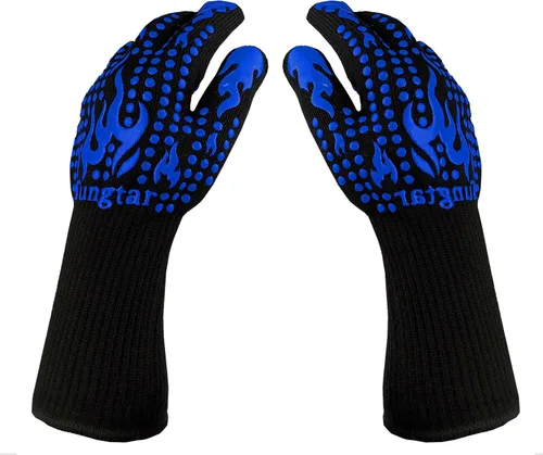 Miniatura 9 de Guantes de horno con dedos para barbacoa, resistentes al calor, guantes de horno de 1472 ℉ 14 pulgadas, resistentes a cortes, guantes de cocina