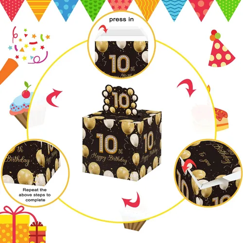 Miniatura 4 de Lindos regalos de cumpleaños número 10 para niños y niñas, caja de dinero extraíble con 35 bolsas para decoración de fiesta de cumpleaños de 10 años
