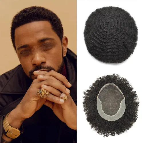 Miniatura 21 de LYRICAL HAIR Afro Kinky Curly Toupee – Cabello humano brasileño para hombre Toupee HD encaje frontal – Afro Americano Hombres Afro Ondulado Sistema