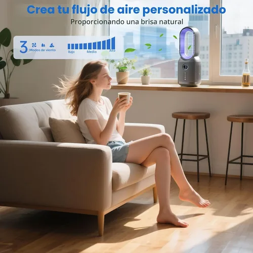 Miniatura 4 de Desk Fan,13 Inch Portable Bladeless Fan, Small Quiet Office Fan with 106° Oscillating, 3 Speeds & Night light, LED Display, Button Control, Personal