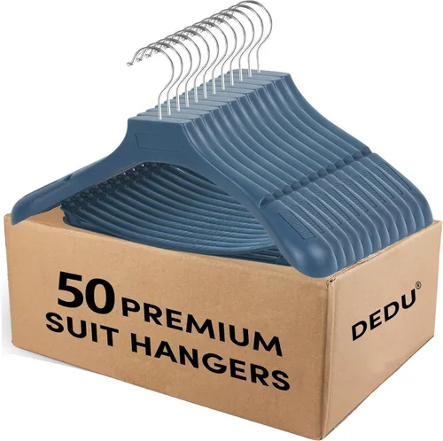 Miniatura 11 de DEDU Paquete de 15 perchas de traje para hombres, perchas marrones extra anchas antideslizantes de ancho 17.7 pulgadas, plástico grueso con barra