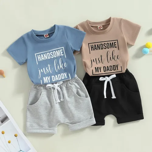 Miniatura 2 de Conjunto de camiseta de manga corta para bebé y niño, ropa de verano, con cordón enrollado