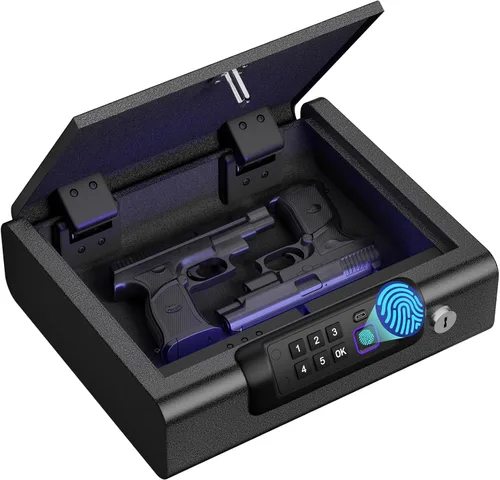 Caja fuerte biométrica BILLCONCH para pistolas con 3 formas de desbloqueo por huellas dactilares, clave PIN digital y llave, caja fuerte para armas
