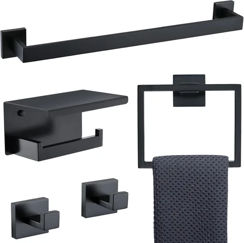Miniatura 18 de Juego de accesorios de baño de 5 piezas 60 cm Barra de toalla dorada Juego de barra de toalla Anillo de toalla Gancho para abrigos y soporte