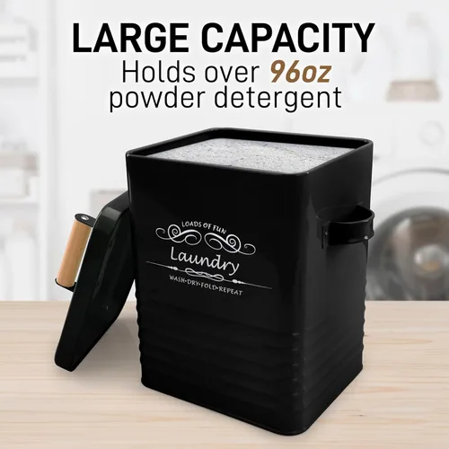Miniatura 3 de ELITAPRO Contenedor de almacenamiento de detergente para ropa con cuchara y tapa, dispensador de polvo de metal para lavandería para decoración