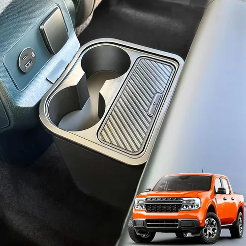 Bote de Basura para Ford Maverick 2025 2024 2023 2022, Bote de Basura Trasero Mejorado con Portavasos Dual para Accesorios Interiores de Maverick,
