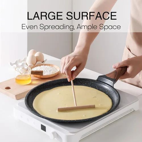 Miniatura 4 de Kordisen - Sartén antiadherente para crepas de 12 pulgadas con esparcidor, revestimiento de granito para tortillas y panqueques, fondo plano
