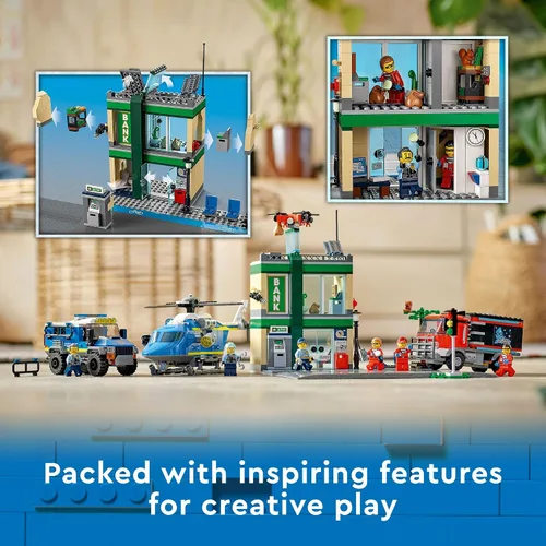 Miniatura 3 de LEGO City Police Chase 60317 Banco con helicóptero, dron y 2 camiones de juguetes para niños de 7 años de edad, juegos de construcción de la serie