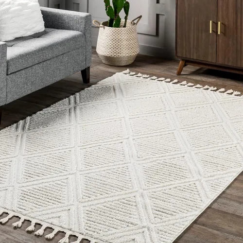 Miniatura 8 de Rugs USA Balboa Beige, 6 pies 7 pulgadas x 9 pies, azulejo texturizado, borla, suave y acogedor, alto tráfico, resistente a las manchas, fácil