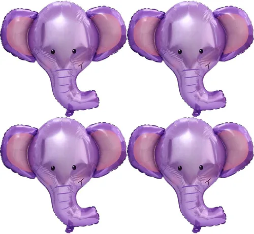 Miniatura 12 de Globo de elefante 4D, vida silvestre, selva, bosque, safari, suministros de fiesta de animales, paquete de 4 globos gigantes de cabeza de elefante