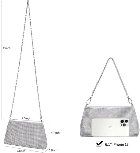 Miniatura 6 de YUWITA Bolso de noche con diamantes de imitación para mujer
