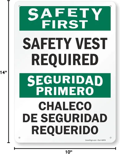 Miniatura 4 de SmartSign - Señal bilingüe S-9780-AL-14 "Safety First - Safety Vest Required" Aluminio de 10" x 14