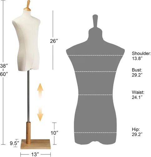 Miniatura 2 de Bonnlo Forma de Vestido para Niños Mejorada, Torso de Maniquí para Niños de 10-12 Años con Soporte Ajustable de Madera Maciza para Exhibición