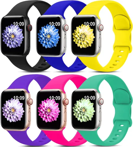 Miniatura 11 de Paquete de 6 bandas deportivas compatibles con Apple Watch de 38mm 40mm 41mm 42mm 44mm 45mm 49mm 46mm, correa impermeable de silicona para iWatch