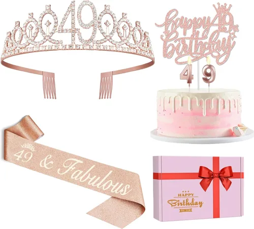 Miniatura 24 de Decoraciones de cumpleaños número 13 para niñas, incluyendo corona/tiara de cumpleaños 13, banda oficial para adolescentes y decoración de pastel