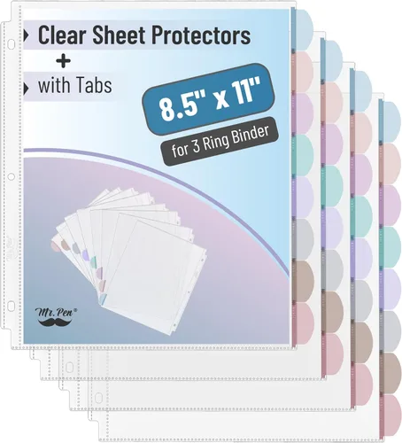 Miniatura 19 de Mr. Pen - Protectores de hojas transparentes con pestañas, 8 pestañas, 2 juegos, divisores de plástico transparente para carpeta de 3 anillas