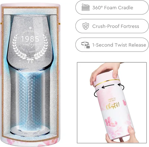 Miniatura 5 de AW BRIDAL Regalos Divertidos de 40 Cumpleaños para Mujeres u Hombres, Juego de Regalo Personalizado de Copa de Vino Vintage de 1985