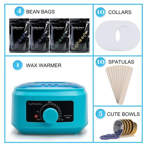 Miniatura 6 de Calentador de cera para depilación – Indoloroso sin estribos con 4 bolsas de granos de cera gruesa para el cabello para mujeres y hombres, cejas