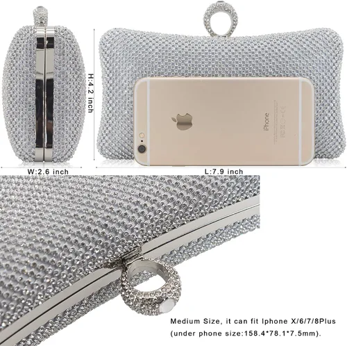 Miniatura 4 de Dexmay - Bolso de mano con diamantes de imitación y cierre de cristal, para fiesta nupcial de boda