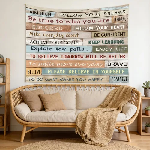 Tapiz con citas inspiradoras para colgar en la pared, tapiz motivacional, palabras positivas, letras, refranes, tapiz rústico de granja para