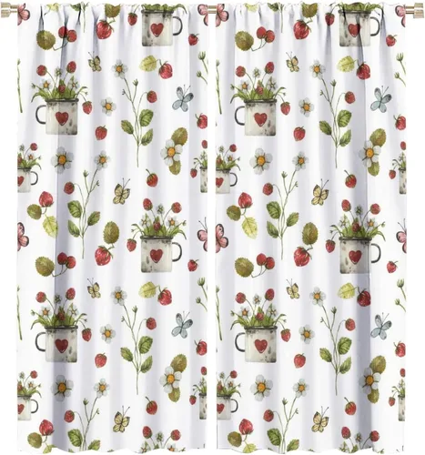Miniatura 27 de Cortinas bohemias con diseño de fresas, bonitas cortinas bohemias con bolsillo para barra de fruta, tratamiento de ventana para cocina, sala