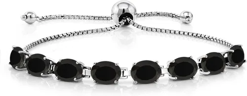 Gem Stone King Pulsera de plata de ley 925 con piedra natal ovalada de 0.276 x 0.197 in para mujer, totalmente ajustable hasta 9 pulgadas