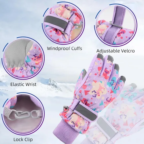 Miniatura 2 de JANGANNSA Guantes de esquí de invierno para niños y niñas, guantes de nieve para clima frío, guantes de esquí y snowboard impermeables con forro