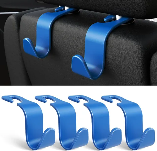 Amooca - Gancho para reposacabezas de asiento de coche, 4 unidades, organizador de almacenamiento universal para bolso de mano, abrigo, ajuste Azul