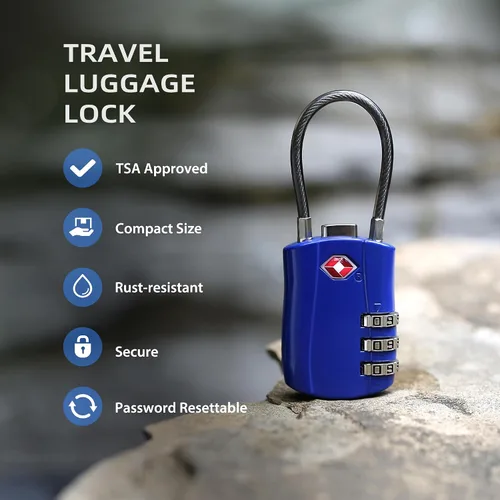 Miniatura 4 de Cerraduras TSA para equipaje, candado pequeño combinado con cable, candados de equipaje aprobados por la TSA, candado combinado con código