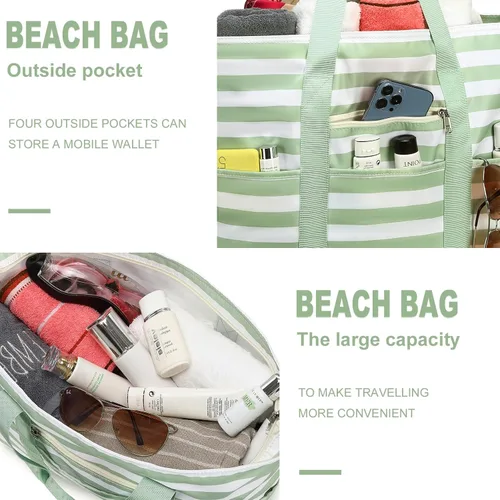 Miniatura 4 de LEDAOU Bolsa grande de playa para mujer, impermeable, a prueba de arena, con cremallera, bolsa de viaje para gimnasio