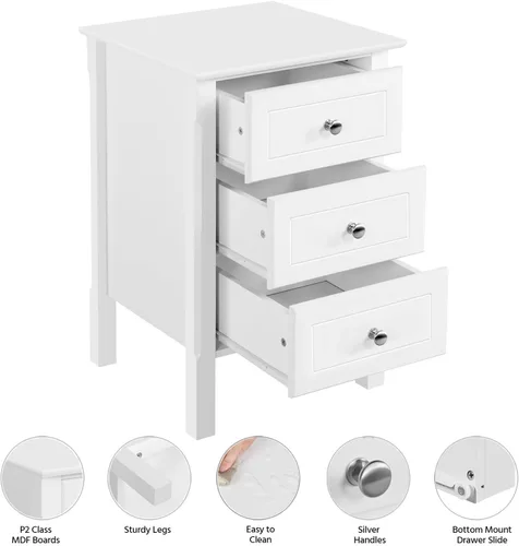 Miniatura 6 de Topeakmart Juego de 2 mesitas de noche de 3 cajones con patas de madera maciza, mesita de noche de madera con amplio cajón de almacenamiento