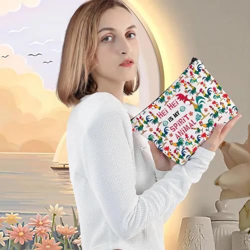 Miniatura 5 de LEVLO Bolsa de maquillaje cosmética de pollo Hei para amantes del pollo, regalo Hei Is My Spirit Animal Maquillaje con cremallera, Hei Hei Completo
