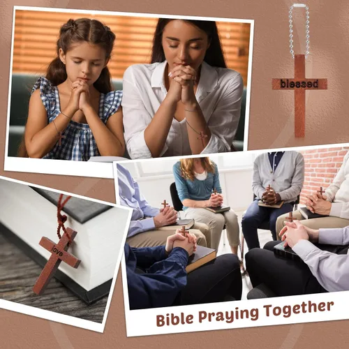 Miniatura 5 de Yinkin 100 dijes de cruz de madera pequeña de 4 estilos para hacer joyas, regalos cristianos, regalos cristianos, colgante rústico de madera maciza