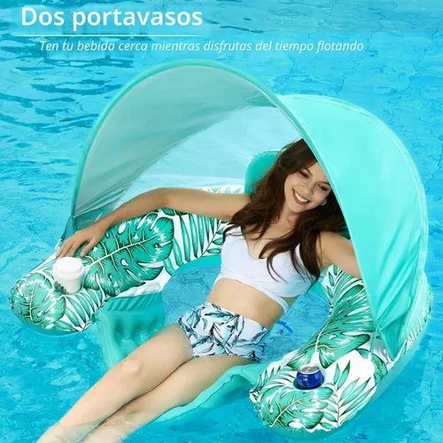 Miniatura 7 de Jasonwell Flotador de piscina con dosel – Flotadores inflables de piscina para adultos, silla flotante de piscina, flotadores para piscina, silla