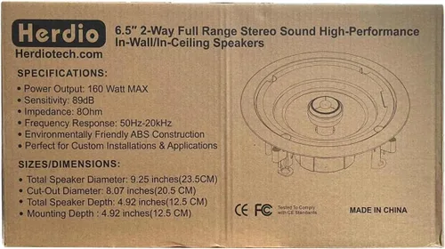 Miniatura 8 de Herdio Altavoces de techo de 6.5 pulgadas, 640 vatios, montaje empotrado de 2 vías, pasivo para oficina, cocina, sala de estar (4 altavoces)