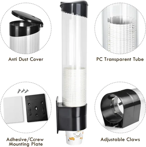 Miniatura 3 de LBTING Dispensador de vasos, enfriador de agua, soporte para tazas de 5 a 7 onzas, cono o fondo plano, montaje en pared de placa de pasta