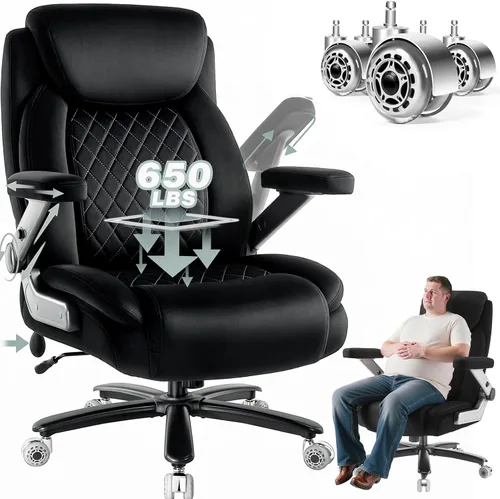 Miniatura 10 de Silla de oficina grande y alta de 650 libras con brazos abatibles 5D y cojín de resorte de bolsillo grueso, silla de oficina extra ancha resistente