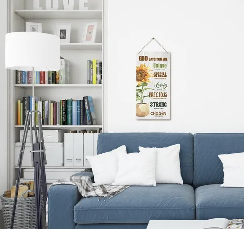 Miniatura 5 de Letrero decorativo de madera con cita inspiradora cristiana, Dios dice que eres, versículos de la Biblia, decoración de placa de madera impresa