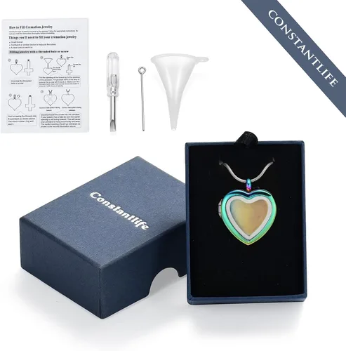 Miniatura 56 de constantlife Joyería de cremación para cenizas – Colgante de corazón conmemorativo collar de urna conmemorativa soporte para cenizas de acero