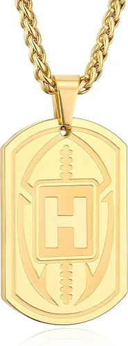 Miniatura 17 de Graduation Gifts - Football Initial Necklace for Men Boys Kids Teen Dog Tag Stainless Steel Black Letter Pendant Sport Football Athletes Jewelry