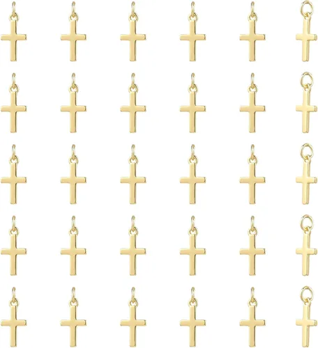Miniatura 8 de Dijes de cruz para hacer joyas, chapado en oro real de 18 quilates, dijes de religión para pulseras, collares y aretes