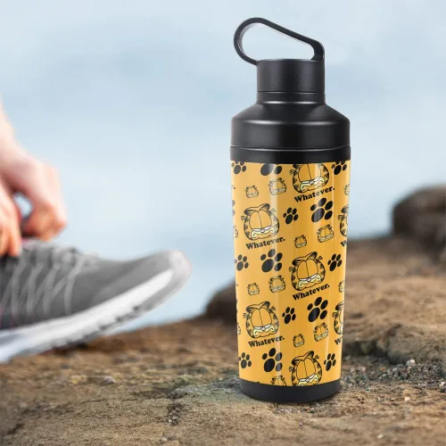 Miniatura 4 de Garfield - Botella de agua aislada Whatever Pattern de 18 onzas, resistente a fugas, de acero inoxidable aislado al vacío con tapa de bucle 2 en 1