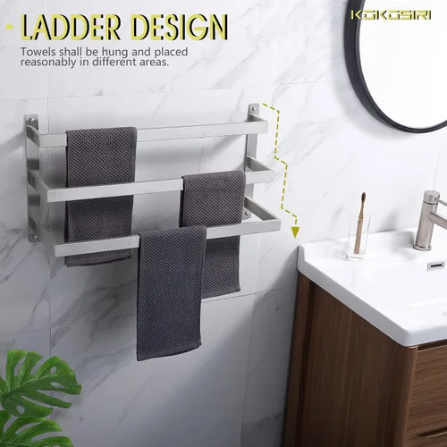 Miniatura 7 de KOKOSIRI Toalleros de baño de 3 niveles, escalera, toalleros, soportes para toallas de pared, estantes de acero inoxidable cepillado, B5006BR-L24