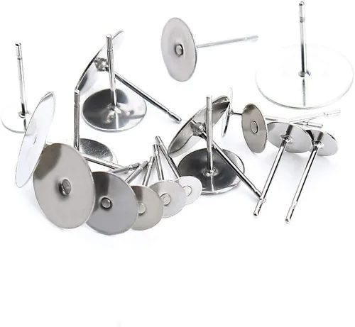 Miniatura 4 de 100 piezas de aretes de acero inoxidable para aretes, almohadillas planas, 100 piezas de aretes de mariposa, 100 unidades de aretes de bala, total