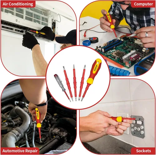 Miniatura 5 de Juego de 5 destornilladores aislados, kit de herramientas para electricista con funda, 1000 V, destornillador con cuchillas intercambiables