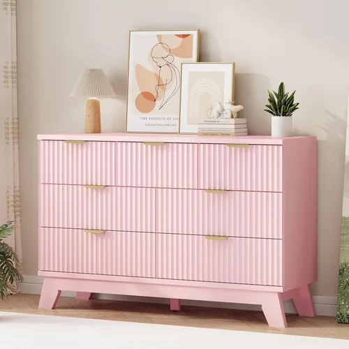 Miniatura 22 de Xixini - Cómoda moderna de madera acanalada para dormitorio, sala estar, pasillo o armario, para organizar y almacenar ropa o soporte de TV, 6 Roble