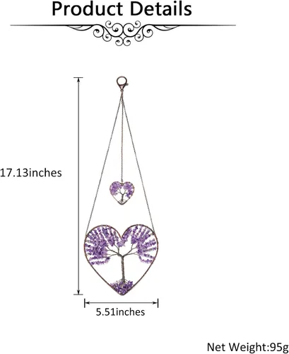 Miniatura 6 de Jovivi Árbol de la vida Feng Shui Crystal Heart Colgante Ornamento Amatista Piedras Curativas Piedras Curativas Yoga Meditación Ventana Colgador