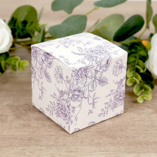 Efavormart - Paquete de 25 cajas de regalo de fiesta con patrón de toile francés, lavanda mate y cajas de dulces blancos, papel de cartulina, 3 x 3