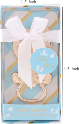 Miniatura 3 de Paquete de 15 abridores de botellas de oso para baby shower, regalos de metal para baby shower, recuerdos, decoración y suministros de regalo, Azul