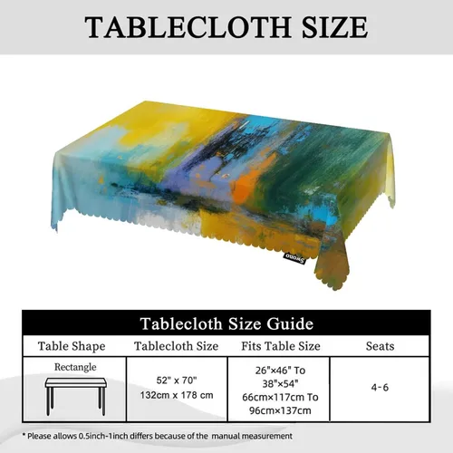 Miniatura 5 de Swono Mantel rectangular de pintura abstracta, diseño de bola de sol, color amarillo, turquesa, mantel de pícnic, mantel de poliéster para cocina